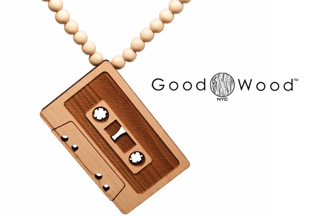 Cassette wood necklace