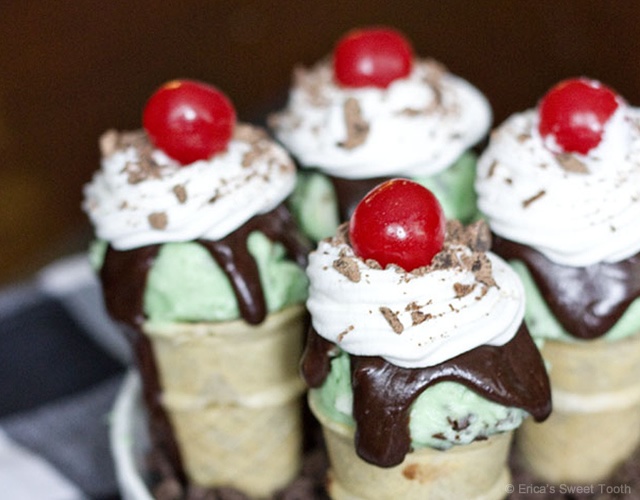 Mint chocolate cupcake cones