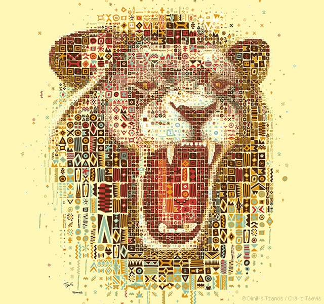 Lions mosaic portraits